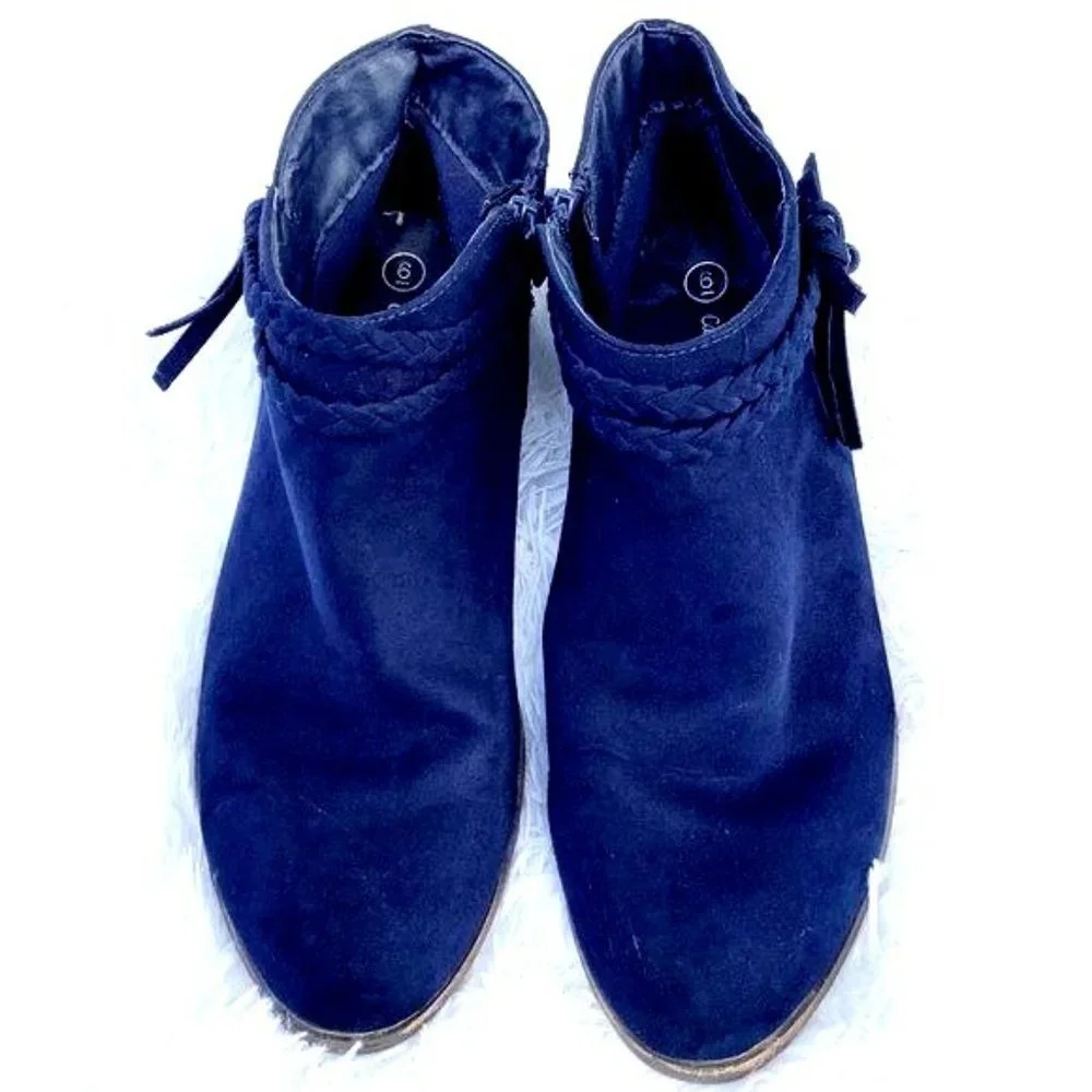 Cat‎ & Jack Ankle Booties Girl Size 6 Deep Blue Faux Vegan Suede Leather Boho